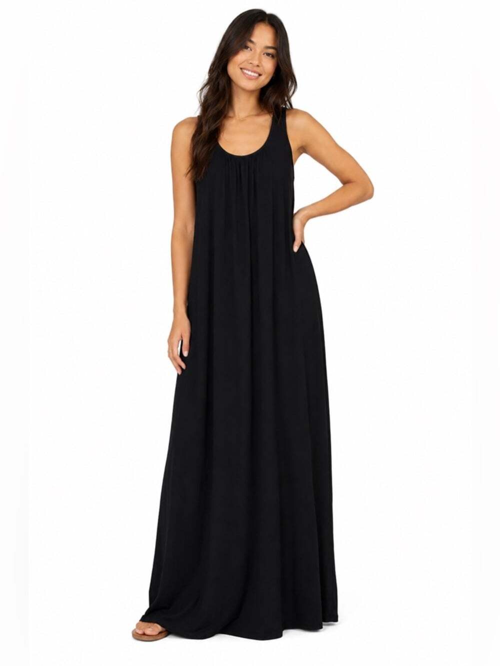 Lord Taylor Minimalist Black Sleeveless Maxi Dress NWT Scoop Neck Size S